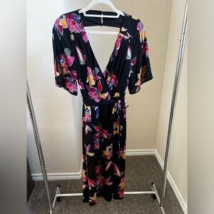 Black Multi Color Floral Midi Dress - Size Large